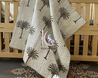 Handmade Palm Tree Baby Quilt: Organic Cotton Boho Blanket, boho bohemian Cot CKQ#120