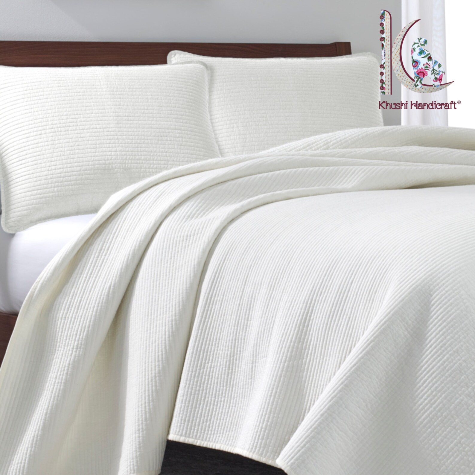 Solid White Cotton Quilt Quilted Pillow Cover Cushion Cover Etsy