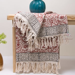 Floral print cotton throw hand block print blanket Hand loom cotton throw, hand woven blanket, india cotton bohemian home decor sofa cover