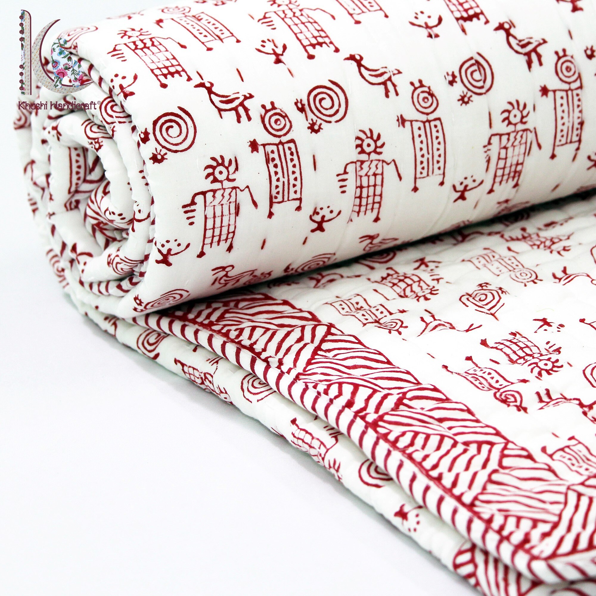 Hand Stitched Baby Blanket Block Print India Cotton Kantha Etsy