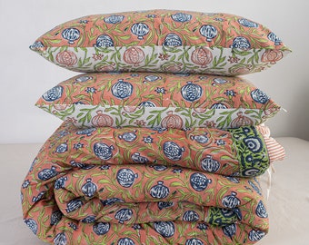 Indian Pomegranate Print Duvet Cover: Reversible Hand Block Cotton Doona with Pillowcase