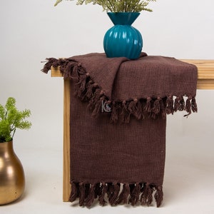 Indian Handmade Throw Blanket Bohemian Cloth Bed cover with Tassels Hand-Loomed Block Print Cotton Sofa Throw, Soft Cotton Throws