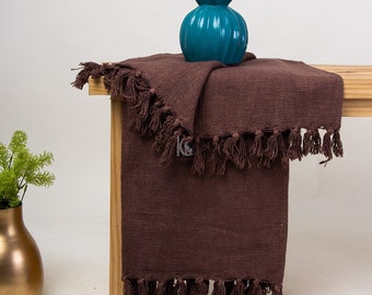 Indian Handmade Throw Blanket Bohemian Cloth Bed cover with Tassels Hand-Loomed Block Print Cotton Sofa Throw, Soft Cotton Throws