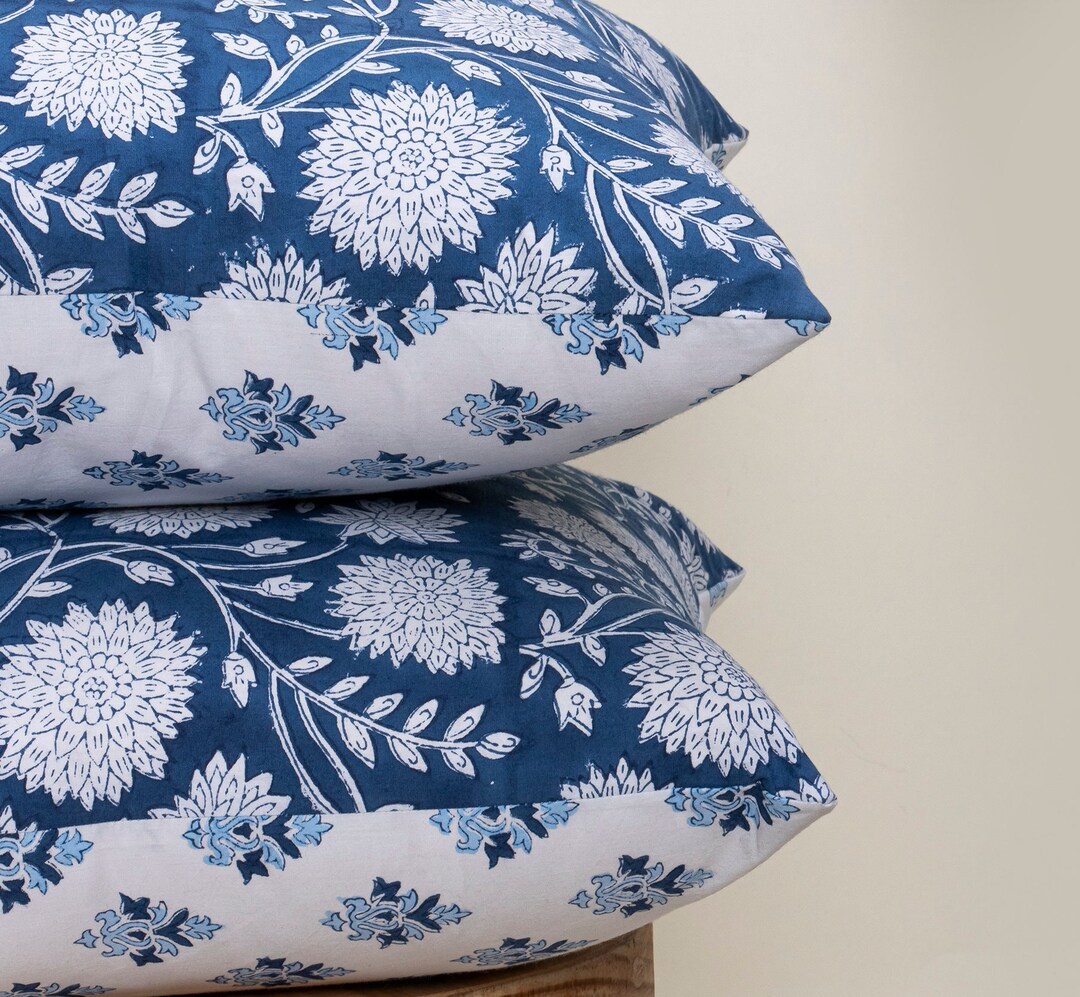 Blue - Set of 2 Handcrafted Cotton Frill Pillow Covers 20