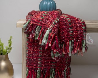 Handwebstuhl Gewebte Wolldecke Weihnachtsgeschenk Roter mehrfarbiger Sofa Überwurf Decken Dekorativer Teppich | Weiche, kuschelige Decke