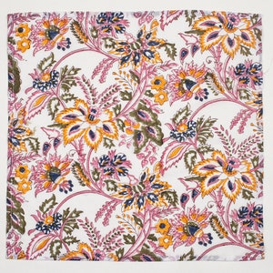 floral print cotton napkins, natural indian cotton napkins, hand printed table napkins, partytable decor napkins, sets of napkins