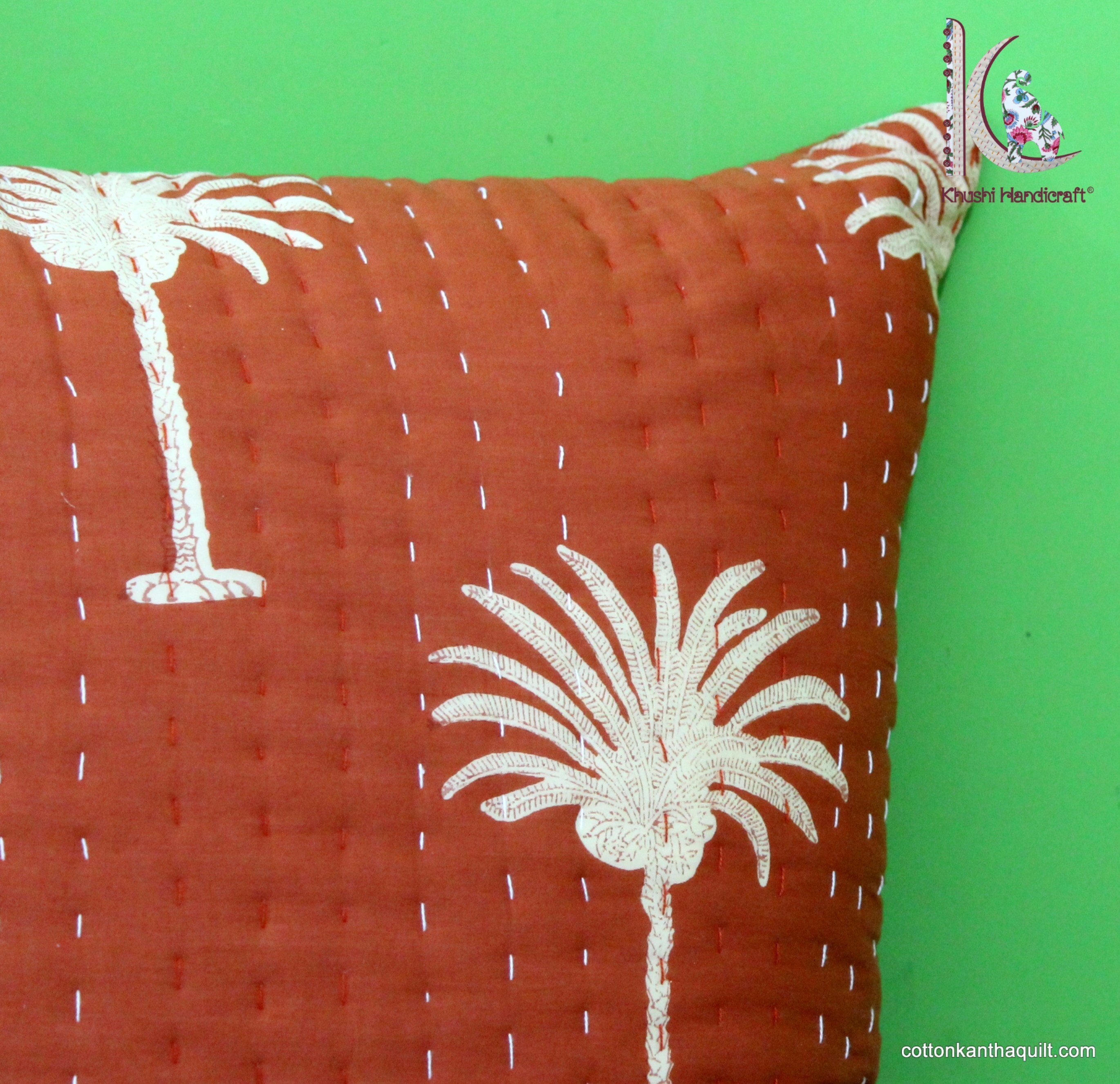 Block Print Kantha Quilt Pillow Cover Palm Tree Printed Etsy UK
