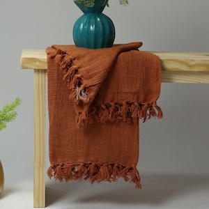 Solid Cotton Throw, India soft cotton hand woven throw, Brown color hand dyed blanket twin size blanket