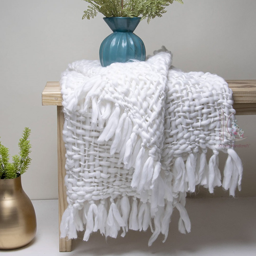 White Cotton Throw, Hand Woven Cotton Throw, Sofa Cover Blankets