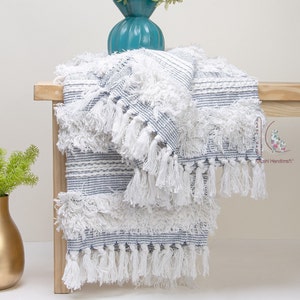 White Hand Wovan Throw Hand Loomed Mud Cloth Blanket Handmade Throws and Blankets Ethnic Cotton Textile