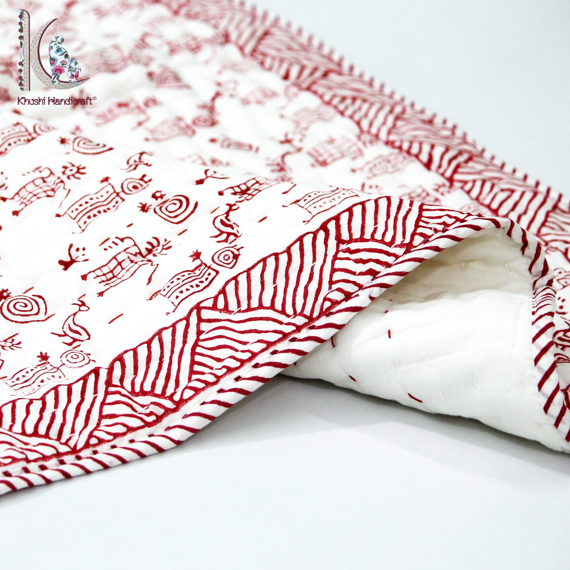 Hand Stitched Baby Blanket Block Print India Cotton Kantha Etsy