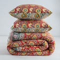 Hand Block Print Cotton Duvet Cover: Sun Floral Design Quilt Cover With Pillowcase,