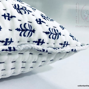 Hermoso bloque de algodón estampado a mano, funda de cojín Kantha, cosida a mano, hecha a mano, funda de almohada Kantha india CKQC#02