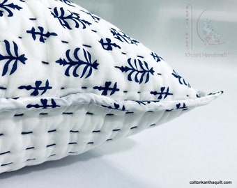 Handblock Gedruckt Baumwolle Kantha Kissenbezug: Handgenähter Euro Sham CKQC#02