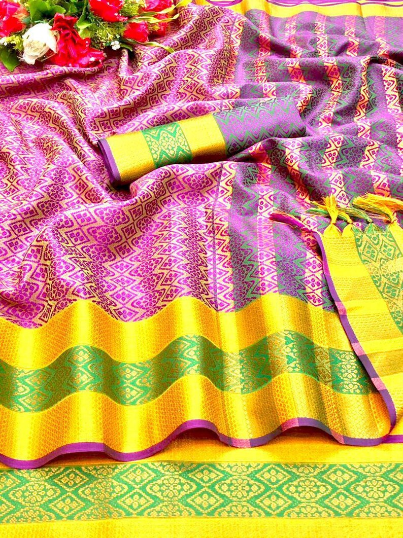 Rich cotton Soft Silk with weaving Saree and blouse for women,saree dress,indian saree,wedding saree,tradidtional saree,saris pink saree