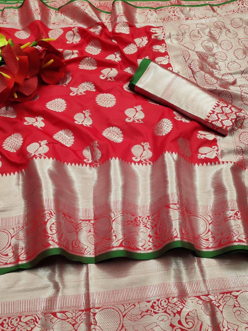 banarasi silk saree and blouse for women.saree,saree for women,saree dress,wedding saree,traditional saree,designer saree,sari,saris