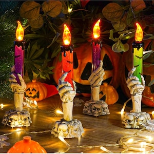 Halloween Decoration, 4 Packs Halloween Candles, Battery Operated LED Candles Lights, Horror Spooky Candles for Halloween Decor