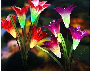 Mother's Day Sale-Solar garden LED lights - Color changing, Light up lily flower lights  Gift (Red and Pink)&(White and Blue)