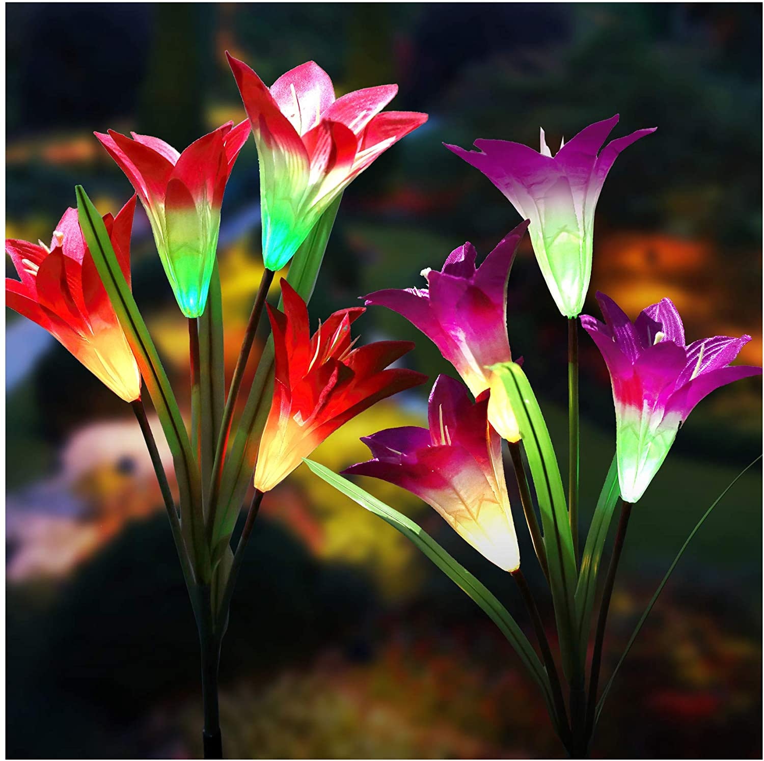 Summer Sale-Solar garden LED lights - Color changing, Light up lily flower lights Gift (Red and Pink)&(White and Blue)