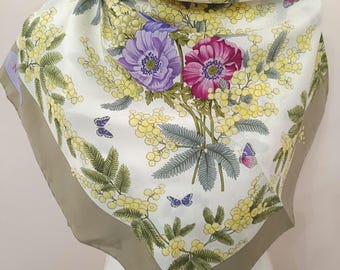 Foulard Vintage En Soie 100% Mantero, Motif Floral Multicolore, Italie - Bon état