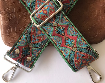 Boho Guitar Style Bag Strap: Adjustable Jacquard Crossbody Replacement