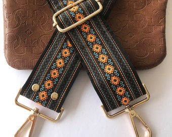 Embroidered Guitar Style Bag Strap: Adjustable Crossbody Replacement