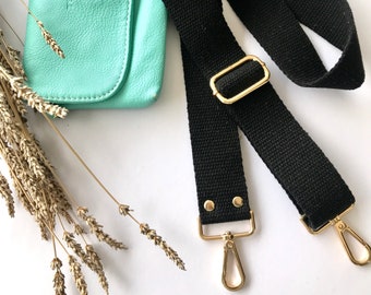 Black Cotton Canvas Adjustable Bag Strap: Crossbody or Shoulder