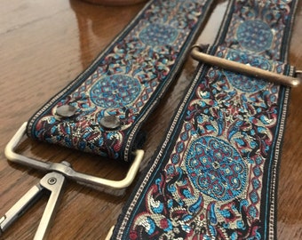 Embroidered Guitar Strap for Handbag: Adjustable Boho Purse Strap
