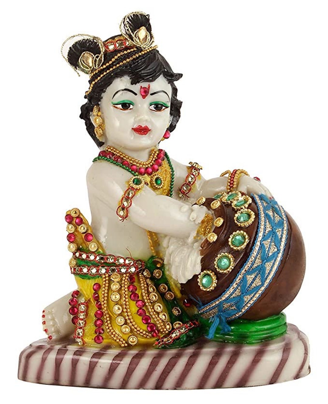 White Baby Krishna Eating Butter Statue 7.5 Inches White Etsy