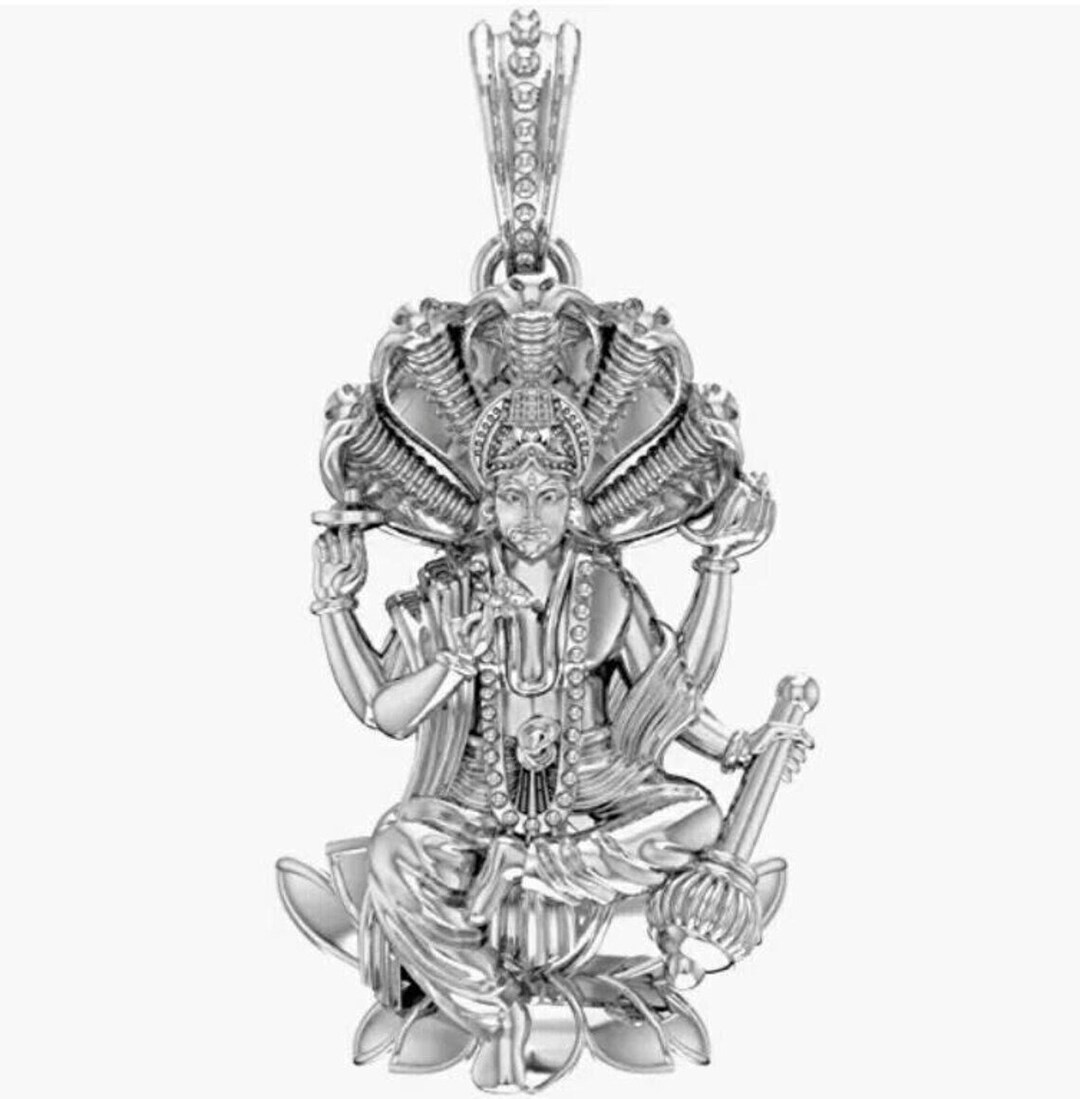 Vishnu Sterling Silver Pendant Lord Vishnu on Sesh Naag - Etsy