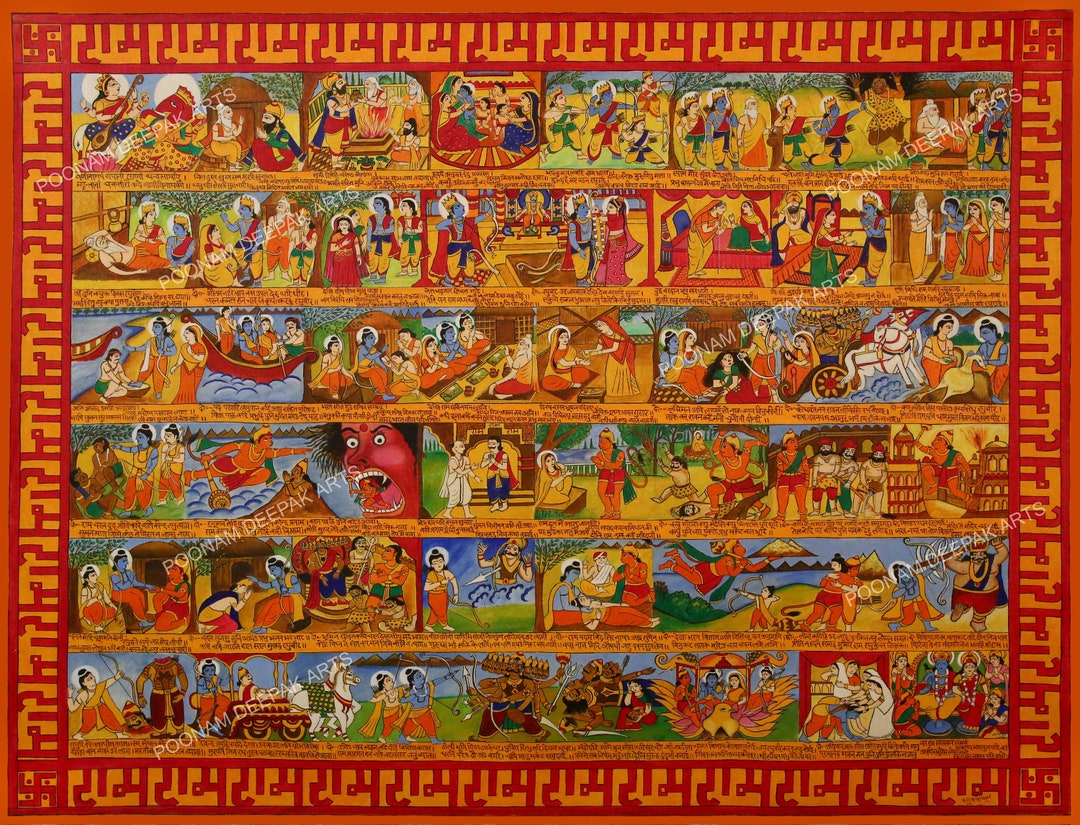 The Ramayana Painting hindi Canvas Print by Poonam Deepak Hanuman Chalisa Gilcee Print of