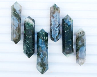 White Moss Agate Obelisk Tower: Thickness 5mm-8mm Healing Crystal Point, 1-1.5 Inch