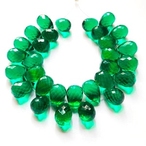 Emerald Hydro Quartz Briolette Beads: Micro Faceted Teardrop Gems, 52 Pcs