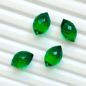 Emerald Hydro Quartz Beads: Faceted Rice Shape, Side Drilled (6 Pieces)