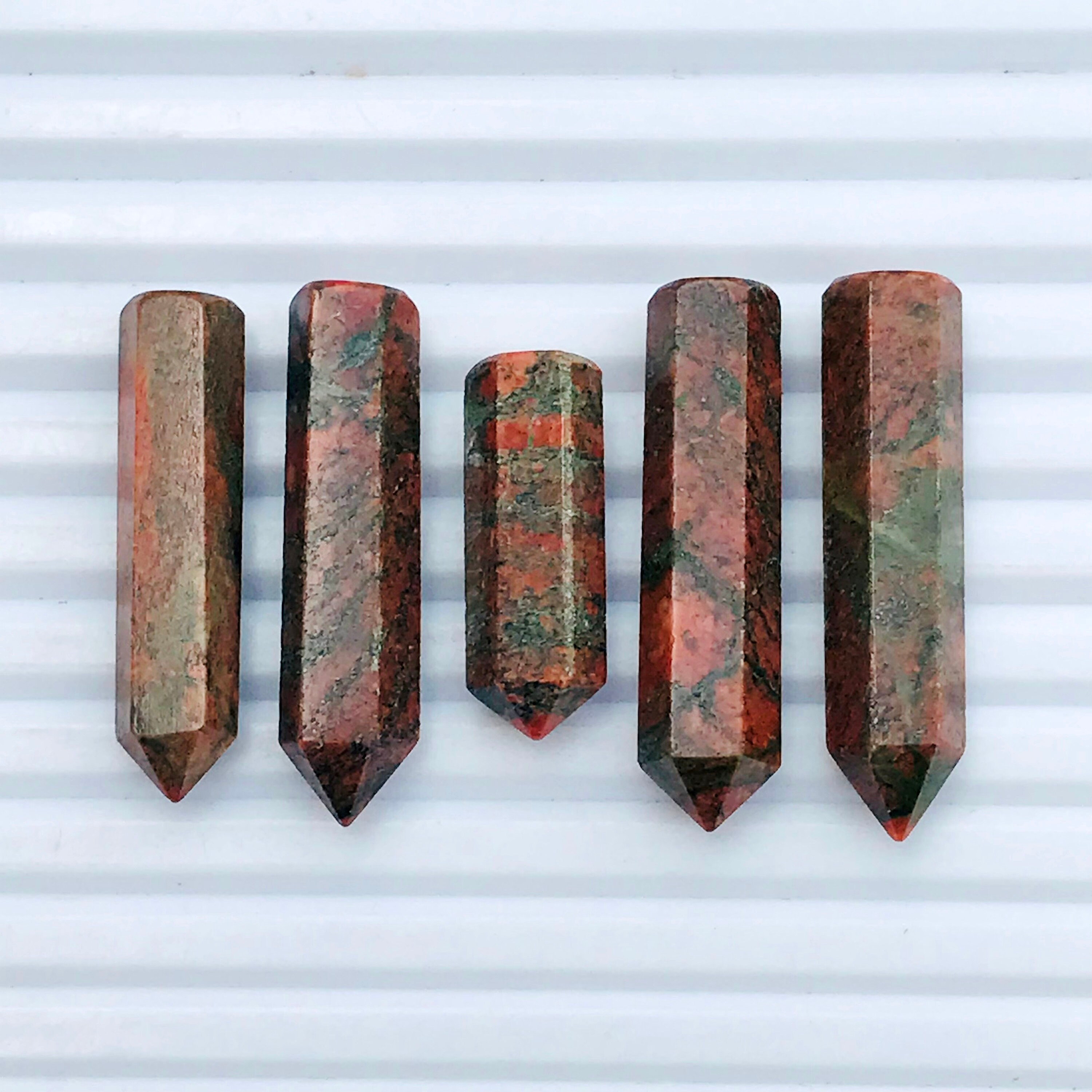 Natural Unakite Jasper Point: Thickness 5mm-8mm Healing Crystal Obelisk Tower (1-1.50" Inch)