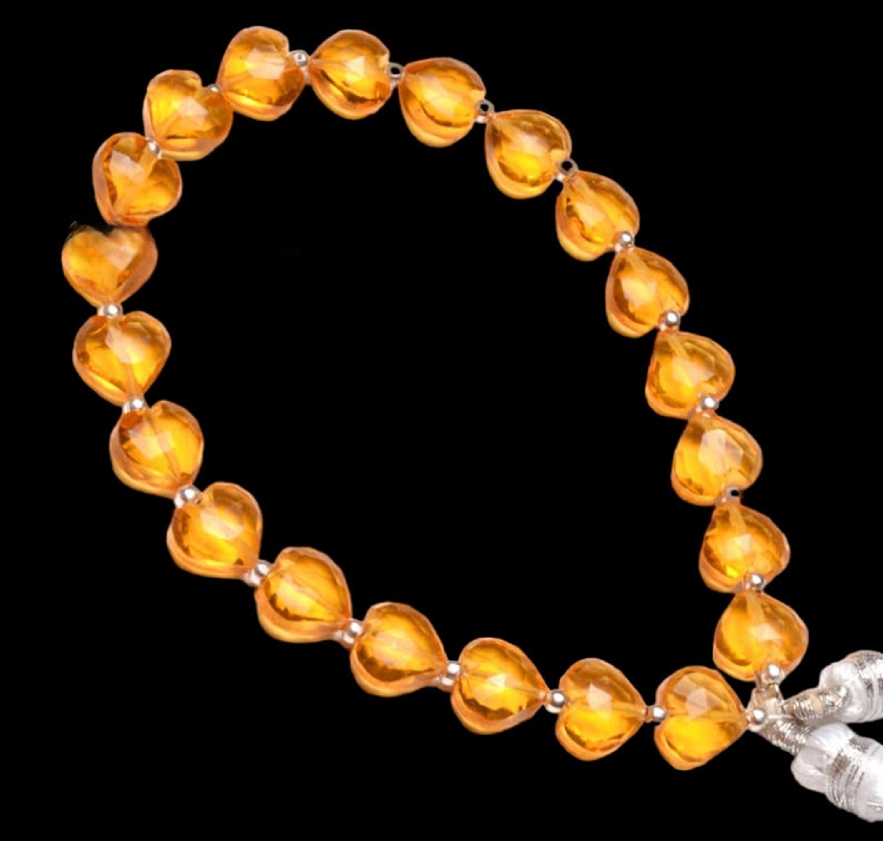 Perles En Forme De Cœur En Quartz Hydro Citrine - Couleur Orange, 8-9 Mm - Lot De 9 Pouces