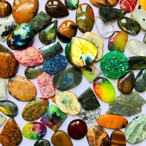 150 Mix Gemstone Natural Mix Cabochon Loose Gemstone ! Multi Polished Loose Gemstone ! Mix Cabochon Jewelry Making Gemstone -1MM Drill Hole