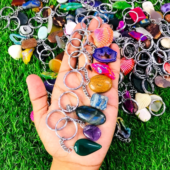 50 Type Natural Mix Gemstone Key Ring Gemstone Multi Key Ring