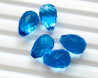 8 Pieces Blue Topaz Hydro Quartz Teardrop Beads: Faceted, Top Drilled 6x8mm-10x20mm Approx