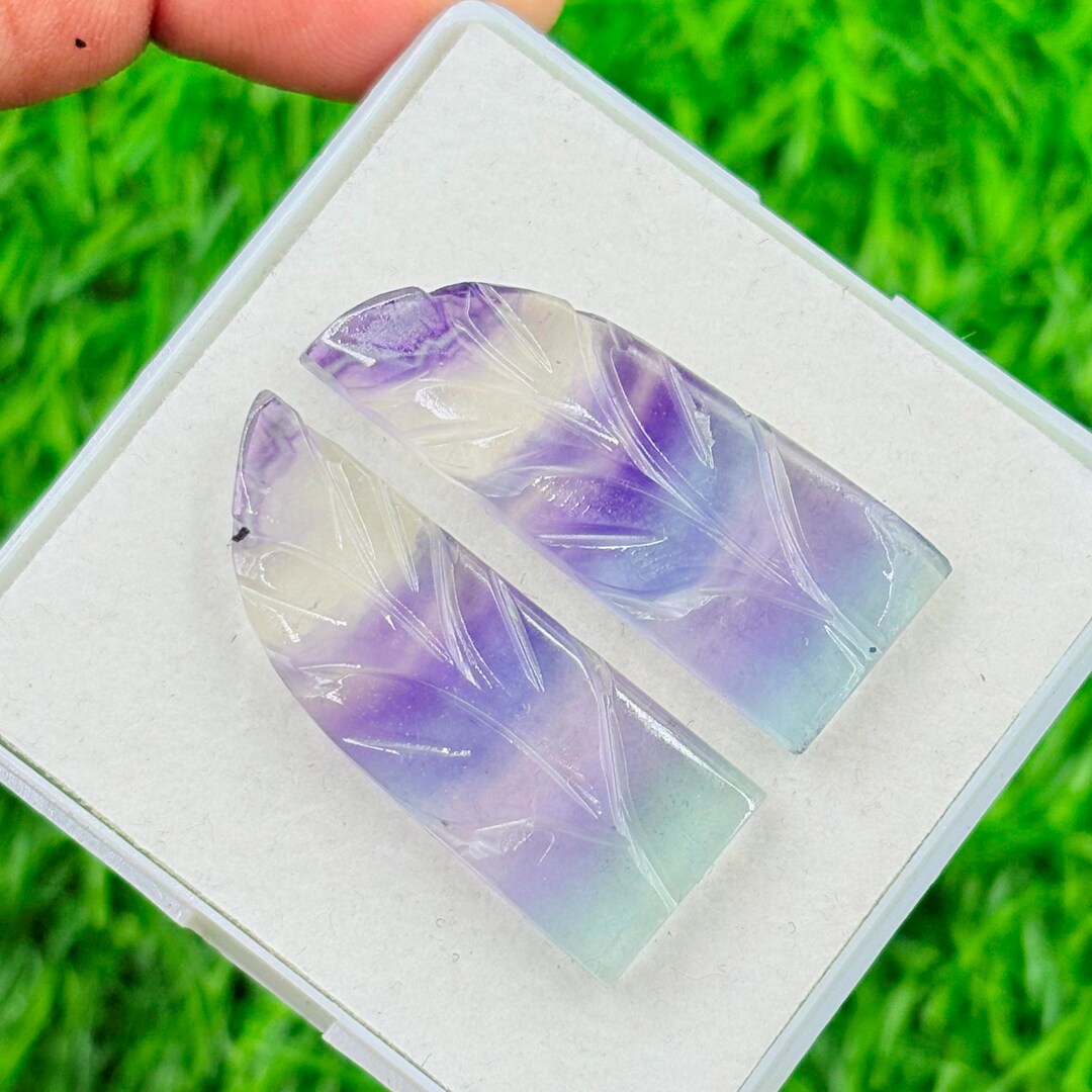 45 Carat Natural Fluorite Carved Pair Gemstone: Multi-shape Fluorite ...