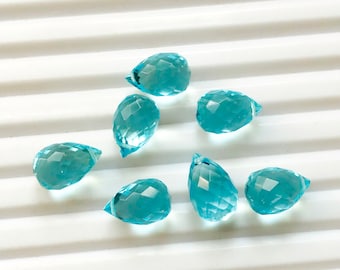 7 Pieces Faceted Blue Topaz Hydro Quartz Teardrop Beads: 8x12mm Side Drilled Gemstones