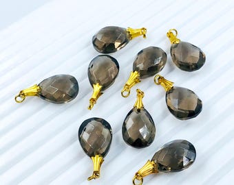 Smoky Hydro Quartz Teardrop Pendants - Jewelry Making, Set of 9 Pieces