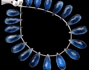 10 Pieces Blue Topaz Hydro Quartz Teardrop Gemstones: 6x8mm-10x20mm, Side Drilled
