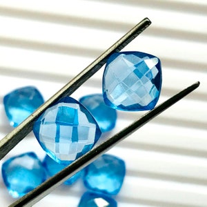 30 Pieces Faceted Blue Topaz Gemstone - Swiss Topaz Earring Pair Gemstone - Swiss Topaz Cushion Shape Loose Gemstone - 8mm-30mm Approx.