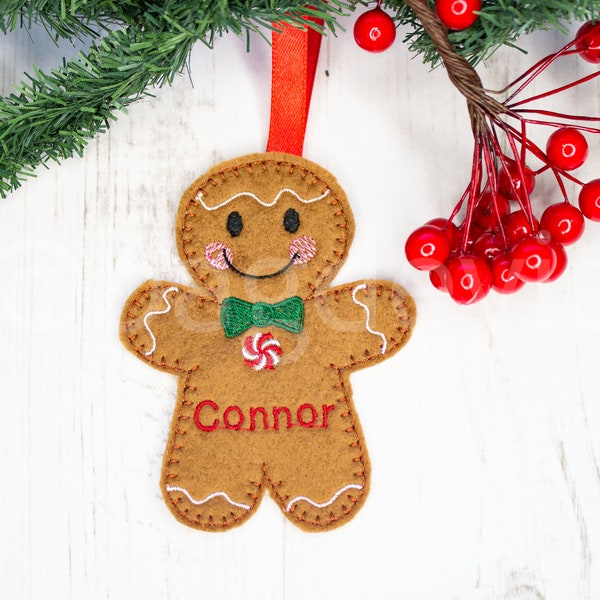 Personalised Gingerbread  Hanging Decoration, Personalized Felt Name Gift Tag,
