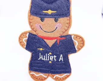 Personalized Felt Gingerbread Flight Attendant Ornament: Airline Cabin Crew Gift