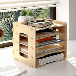 5 Tiers Wood Office Paper Organizer for Desk Desktop File Holder, Document Book Magazine Storage Shelf