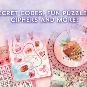 Kids Valentine's treasure hunt. Cute valentine's activity game for kids. Includes puzzles and secret codes. Find the valentines treasure. image 2