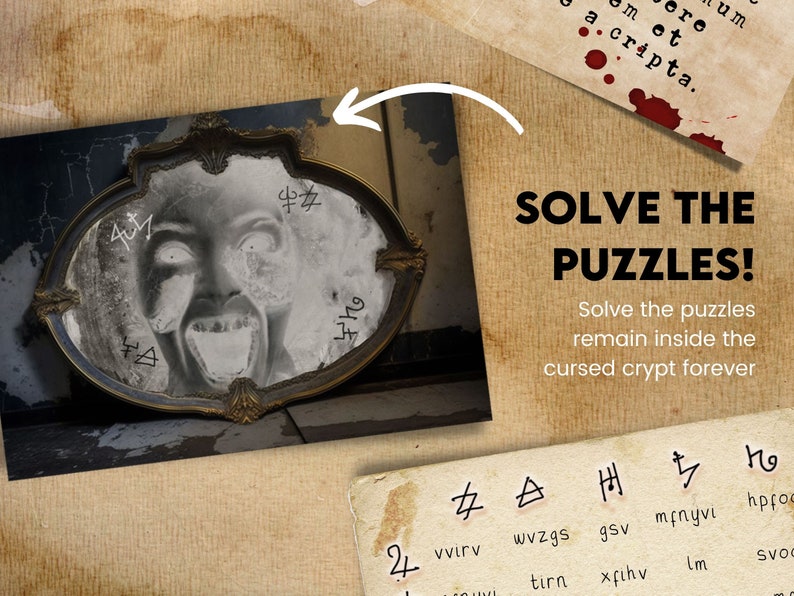 Escape room game. DIY Printable Puzzle Adventure for Adults, Teens. Escape Room Printable. Solve puzzles and escape. Cursed Crypt Escape Kit image 4