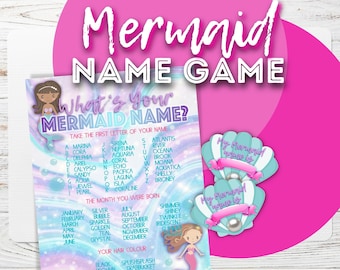 Mermaid name party game. Party decoration printable.  Whats your mermaid name?